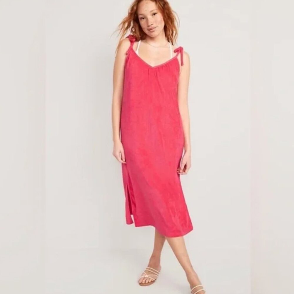 Old Navy Tie-Strap Midi Swing Dress Hot Pink - M